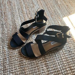 steve madden cross strap black block heels